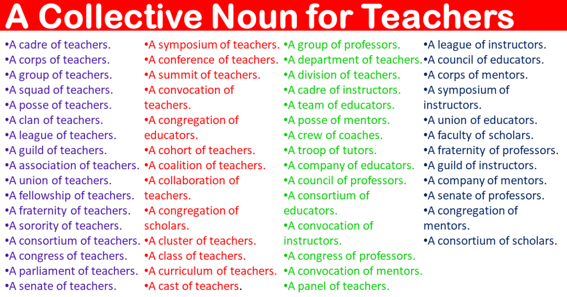 List of A Collective Noun for Teachers A Collective Noun for Teachers